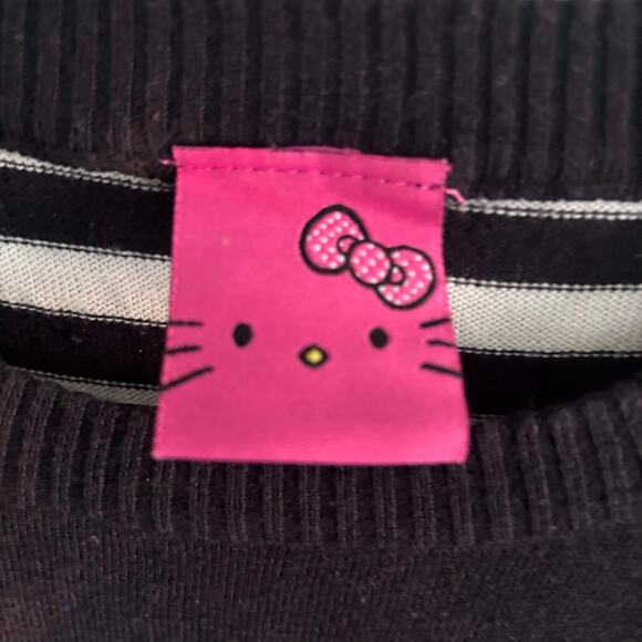Hello Kitty Sz S Lightweight Graphic Print Sweater Striped Back Cuffed Sleeves - Picture 5 of 12